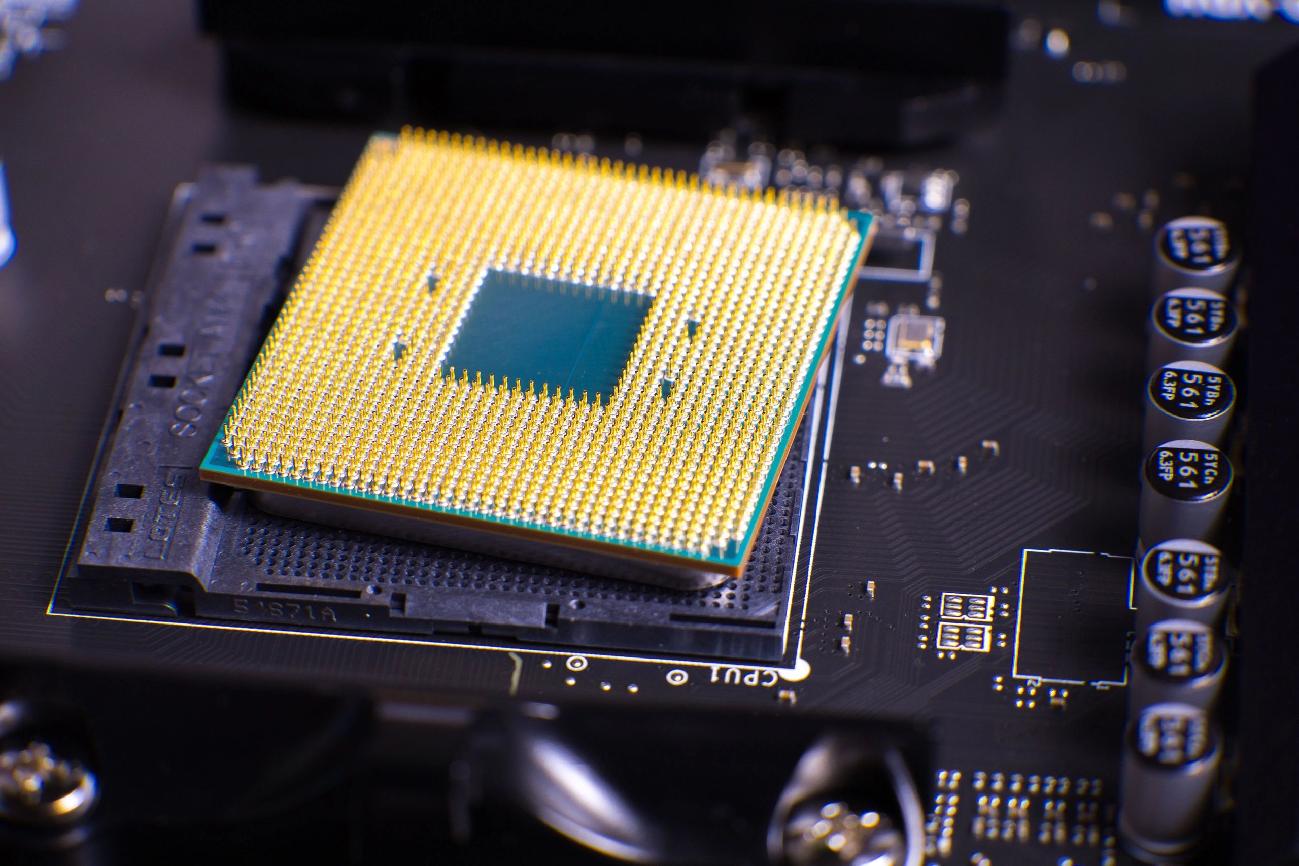 Computer processor installed on a motherboard in a workshop